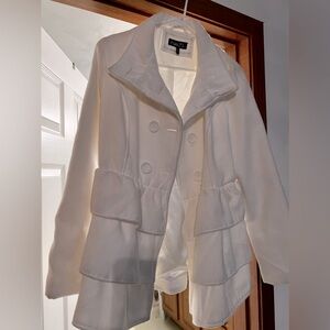 Rue 21 White ruffled jacket.